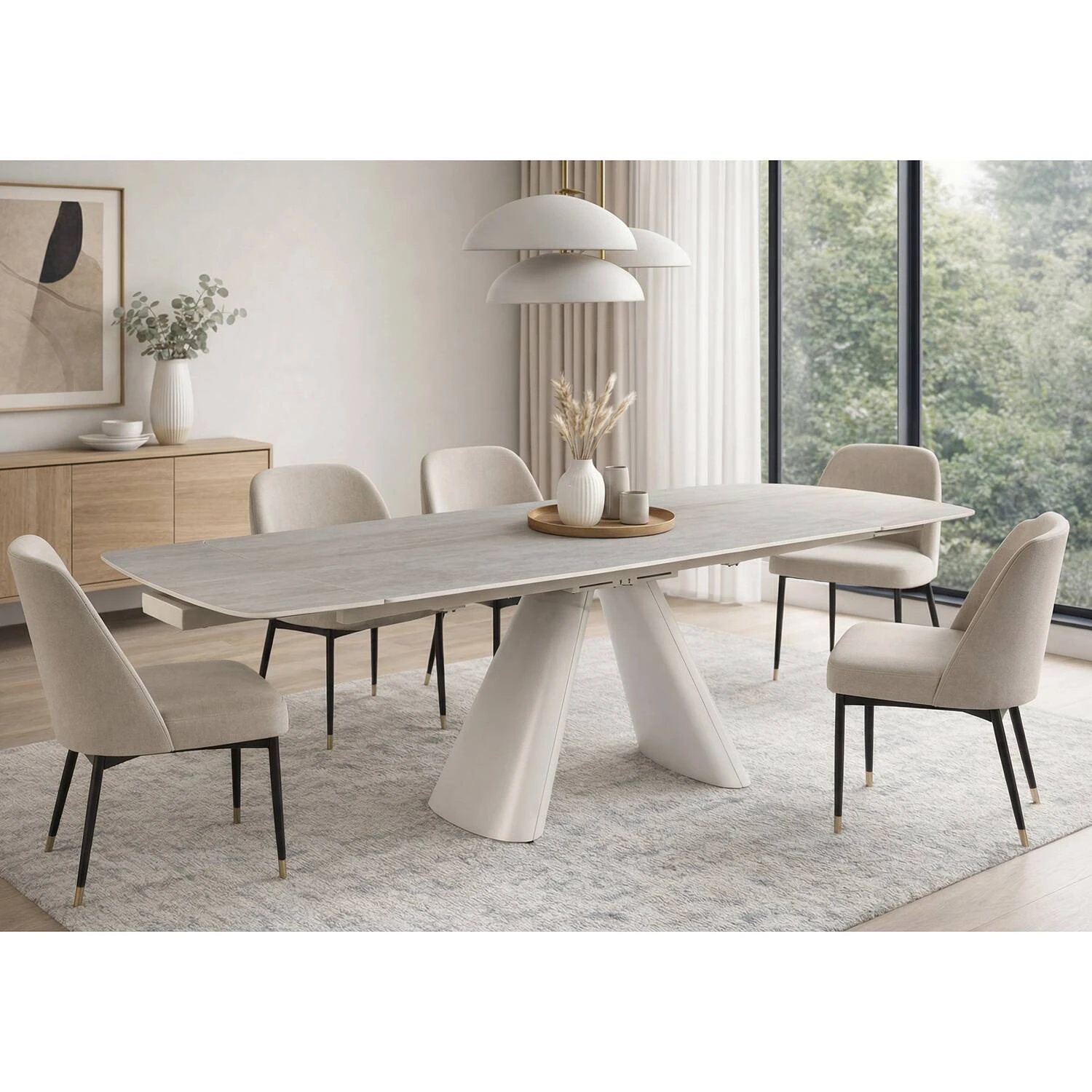 Стіл обідній розкладний Bjorn Fenix 165-240x90x76 White Travertin Matt + Sahara Leg