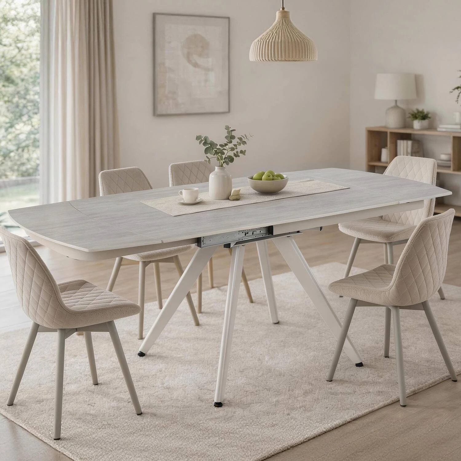 Стіл обідній розкладний Bjorn Tulon 120-180x80x75 White Travertin Matt + Sahara leg
