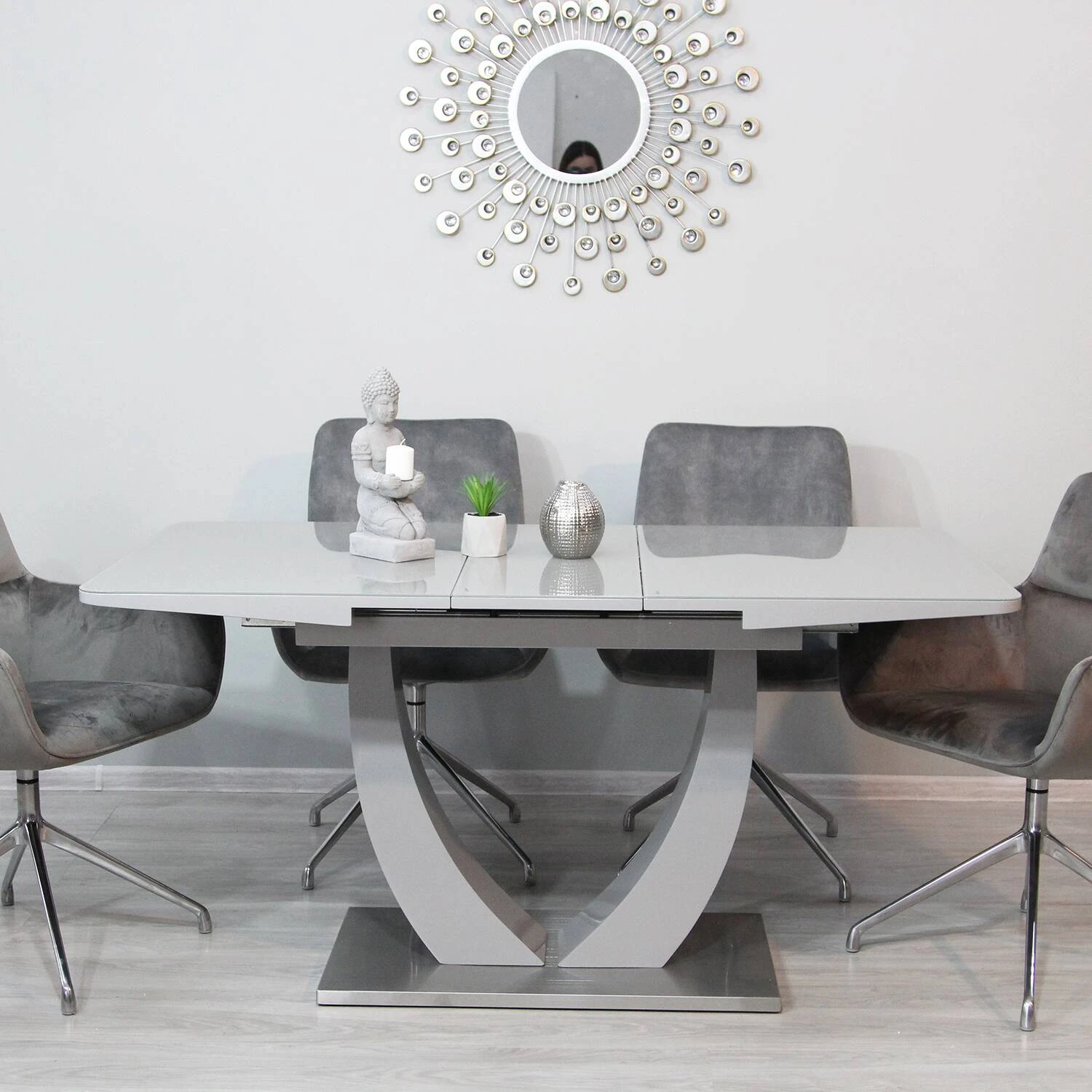 Стіл обідній розкладний T-904 Concord light grey gloss 120-150x80x76