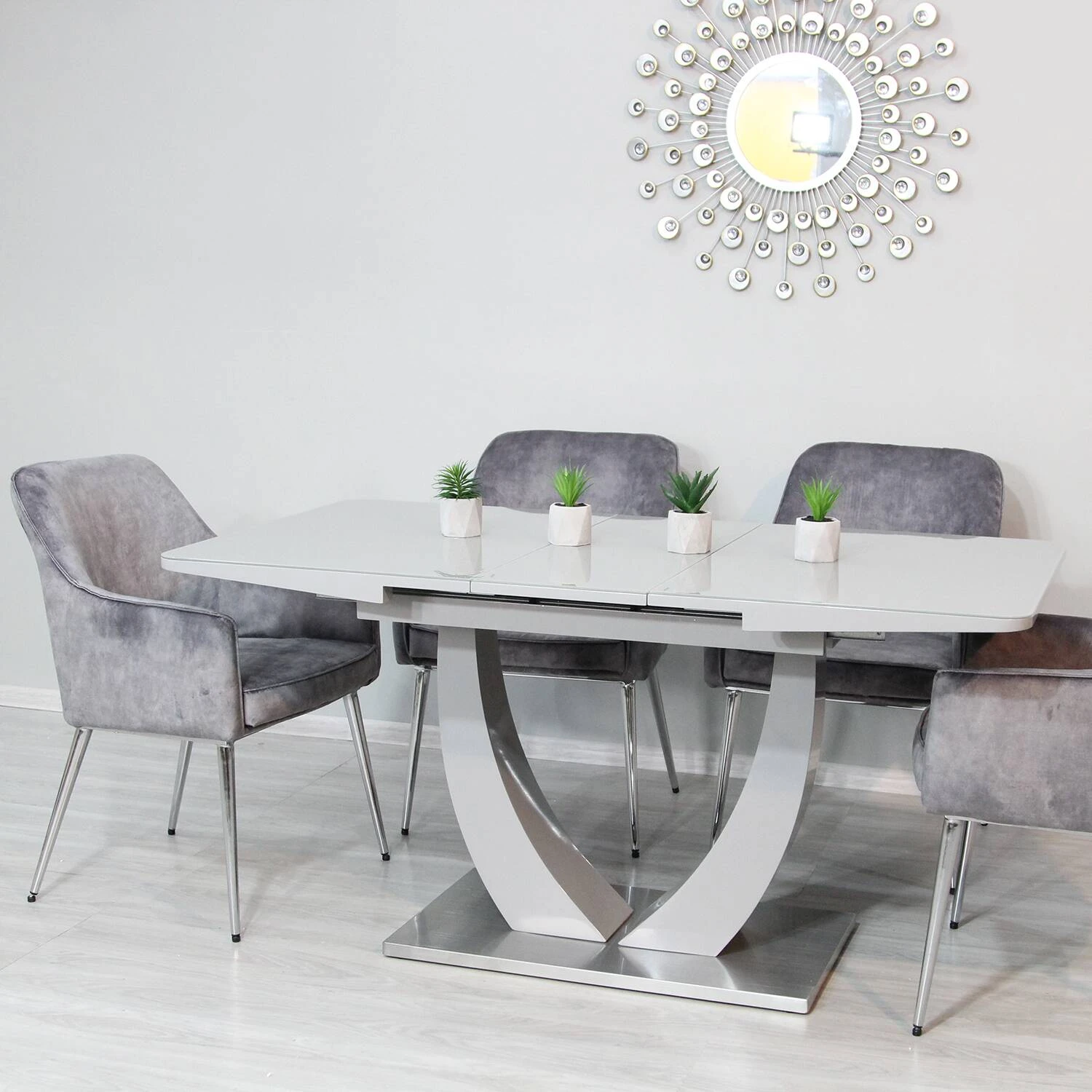 Стіл обідній розкладний T-904 Concord light grey gloss 120-150x80x76