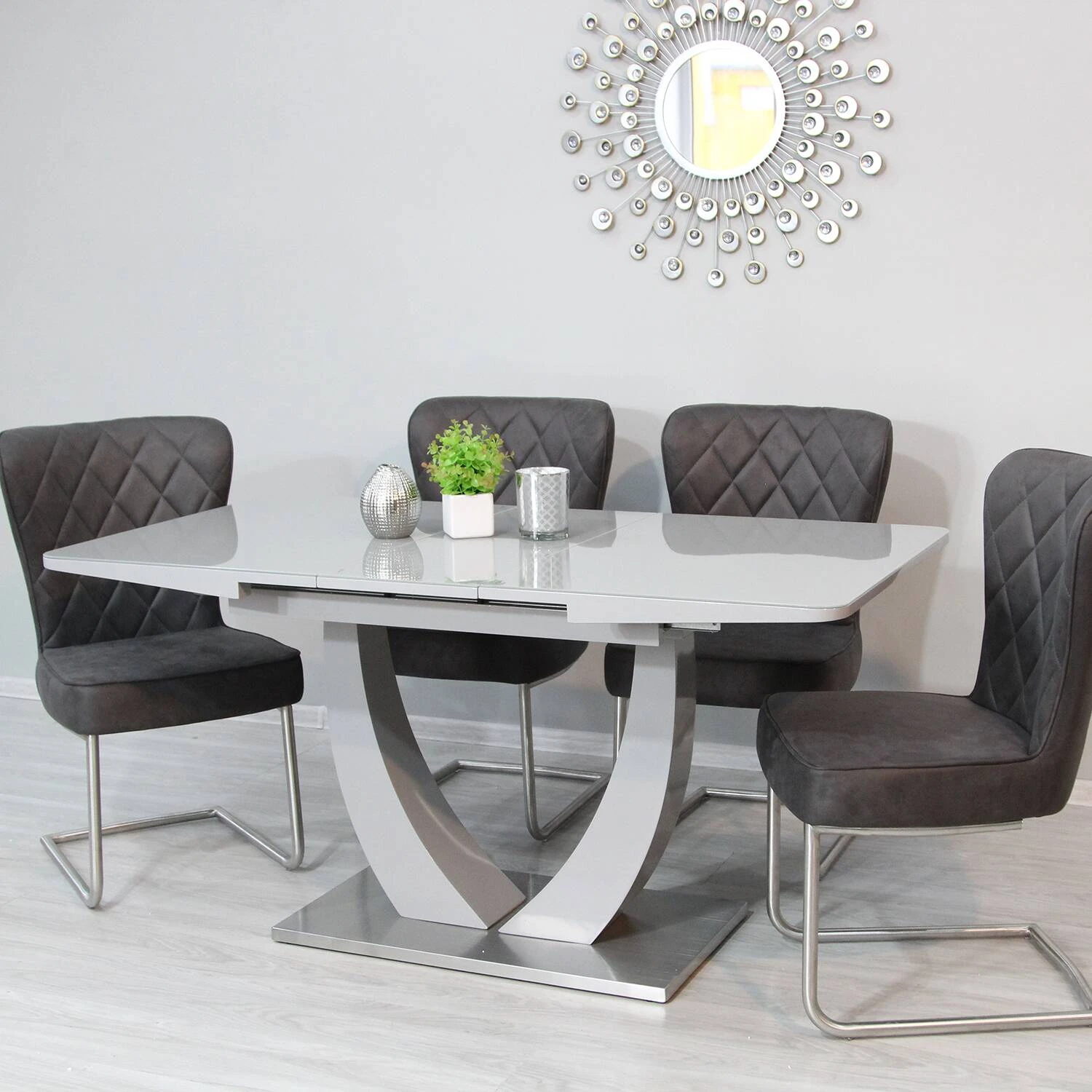Стіл обідній розкладний T-904 Concord light grey gloss 120-150x80x76