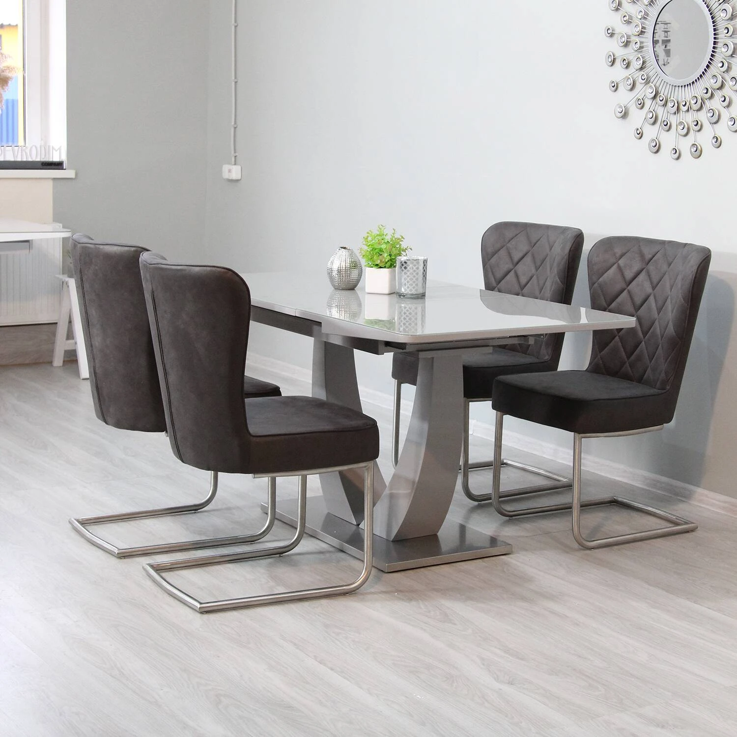 Стіл обідній розкладний T-904 Concord light grey gloss 120-150x80x76