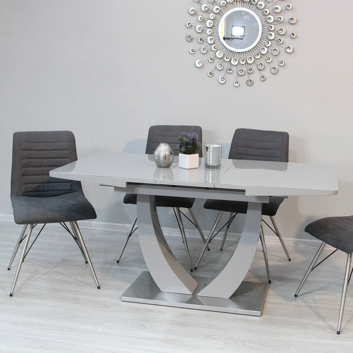 Стіл обідній розкладний T-904 Concord light grey gloss 120-150x80x76