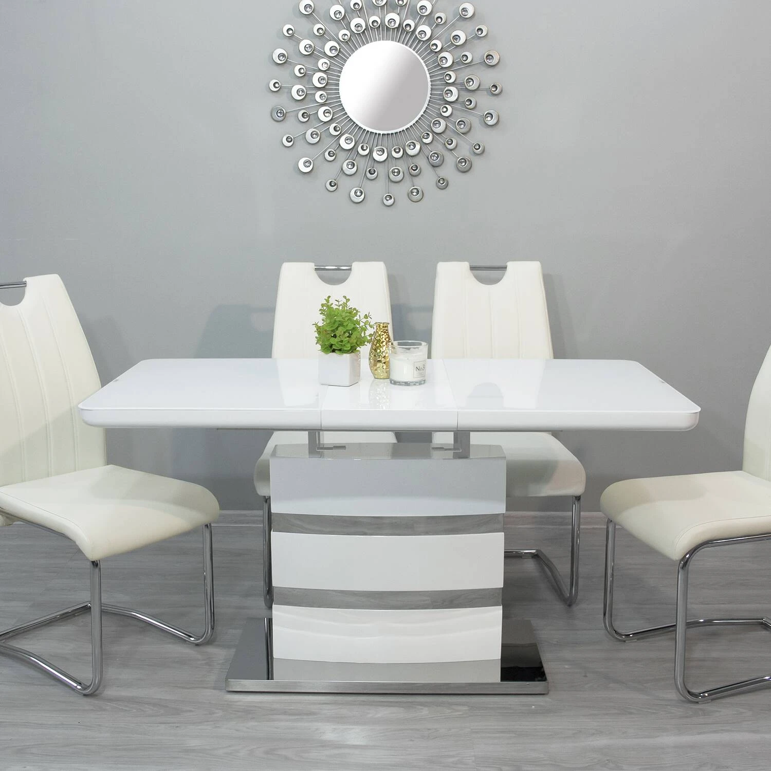 Стіл обідній розкладний KT-115-2 Montana mini white gloss (вставка МДФ) 110-150x70x76
