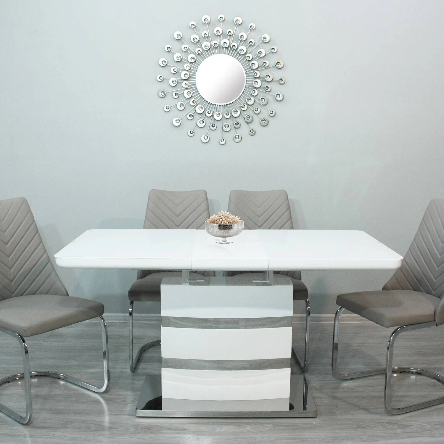 Стіл обідній розкладний KT-115-2 Montana mini white gloss (вставка МДФ) 110-150x70x76