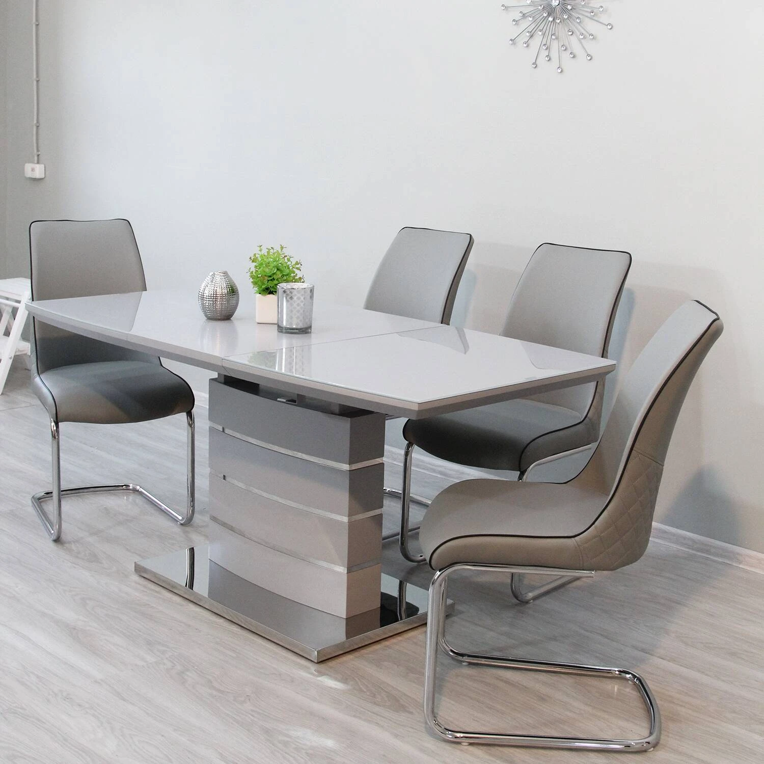 Стіл обідній розкладний DT-9123-1 Houston light grey gloss 120-160x80x76