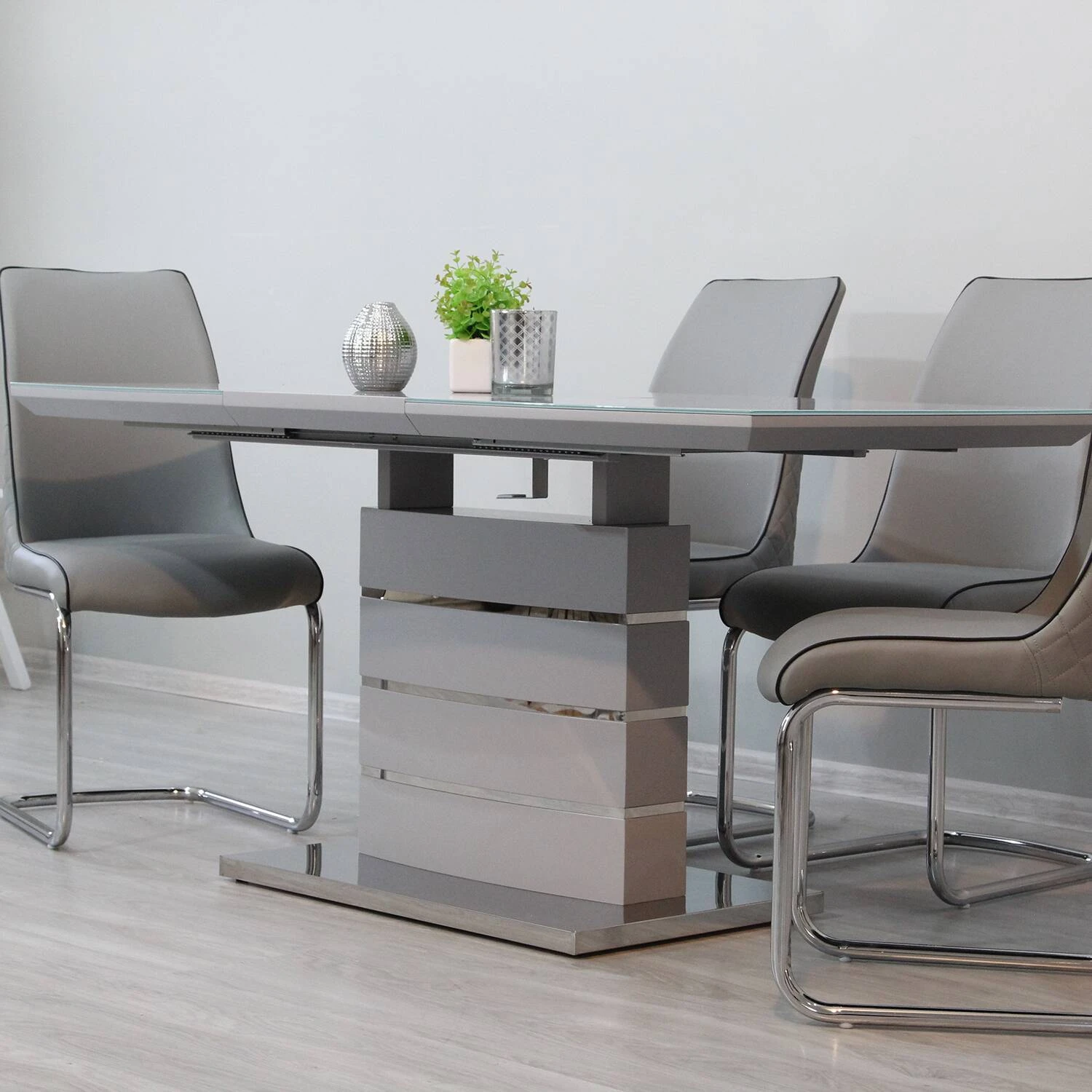 Стіл обідній розкладний DT-9123-1 Houston light grey gloss 120-160x80x76