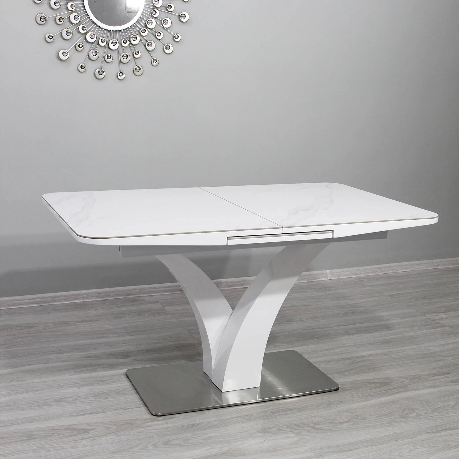 Стіл обідній розкладний T-7294-1418 Maryland Ceramic white gloss Bently 140-180x85x76