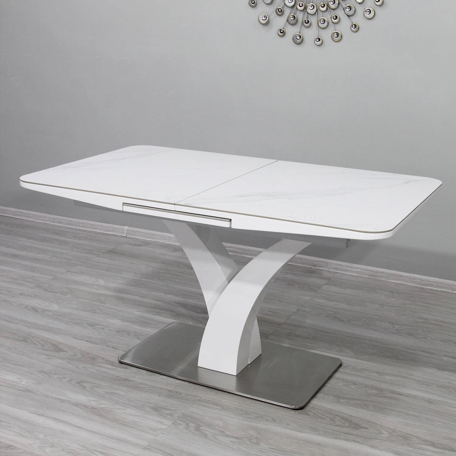 Стіл обідній розкладний T-7294-1418 Maryland Ceramic white gloss Bently 140-180x85x76