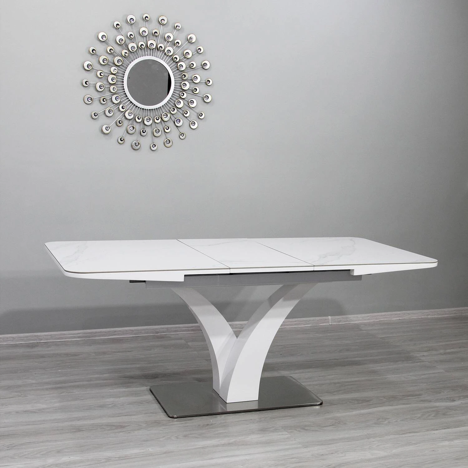 Стіл обідній розкладний T-7294-1418 Maryland Ceramic white gloss Bently 140-180x85x76