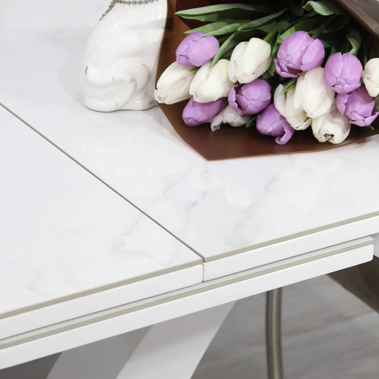 Стіл обідній розкладний T-7294-1418 Maryland Ceramic white gloss Bently 140-180x85x76