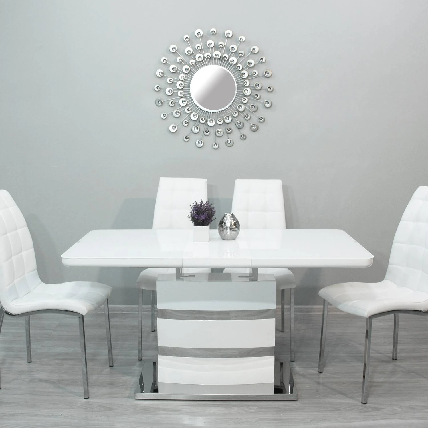 Стіл обідній розкладний KT-115-2 Montana mini white gloss (вставка скло) 110-150x70x76