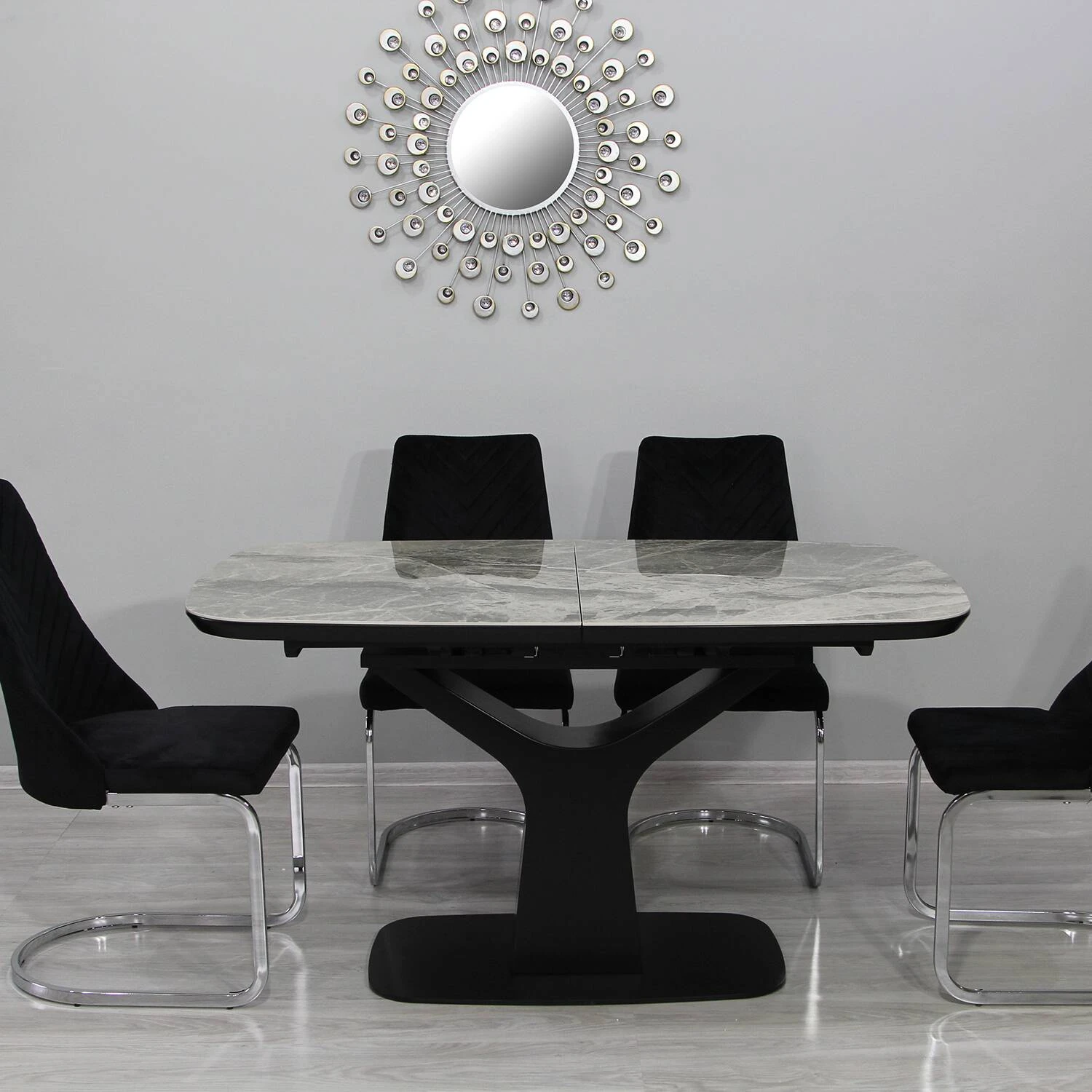 Стіл обідній розкладний T-7083 Utah Ceramic C20 gloss + black 140-180x80x76