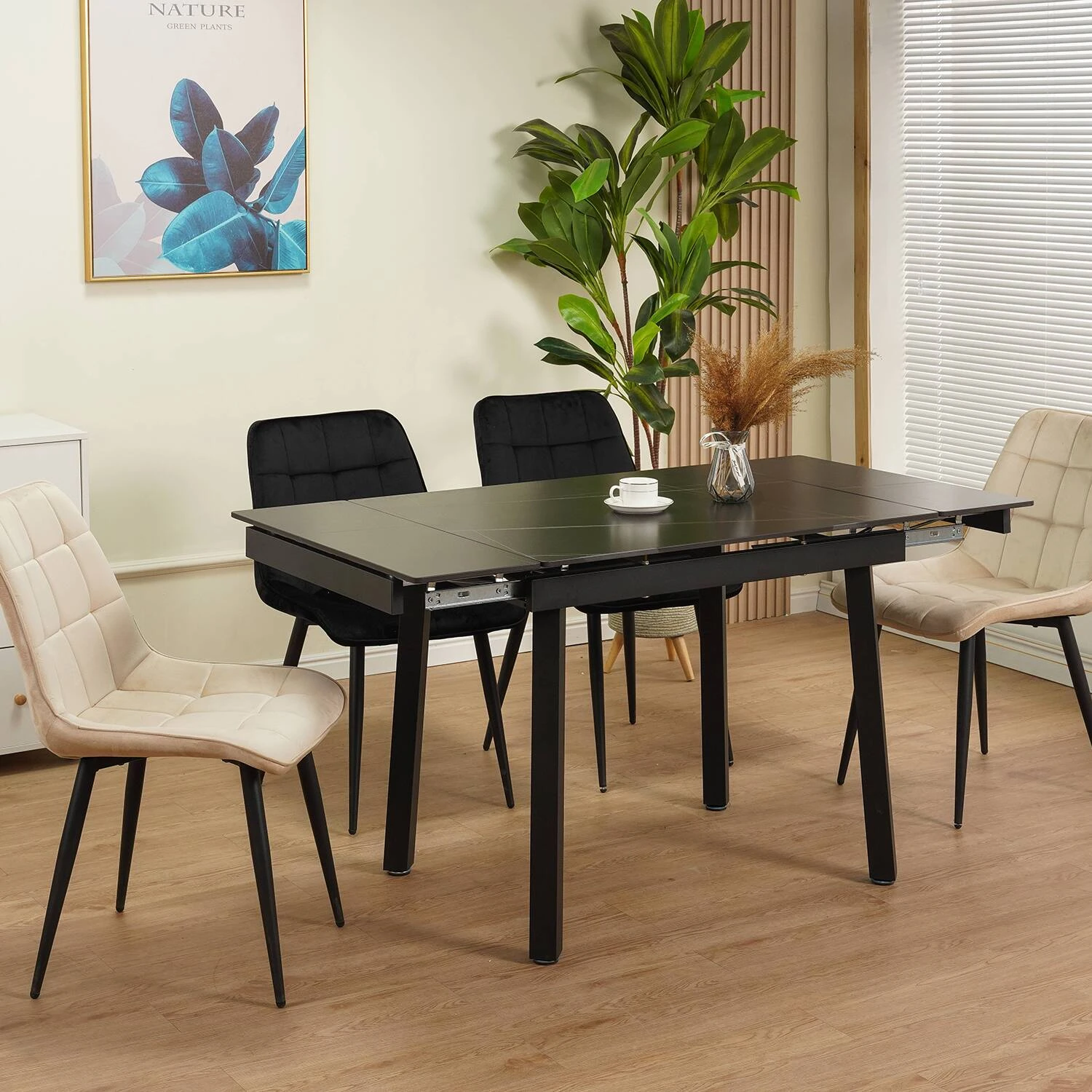 Стіл обідній розкладний DT-2402 Ashwood Ceramic lauren black matt 90-140x75x75