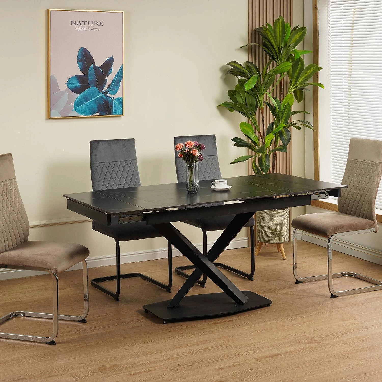 Стіл обідній розкладний DT-2305S Sunrise Ceramic lauren black matt 120-160x80x76