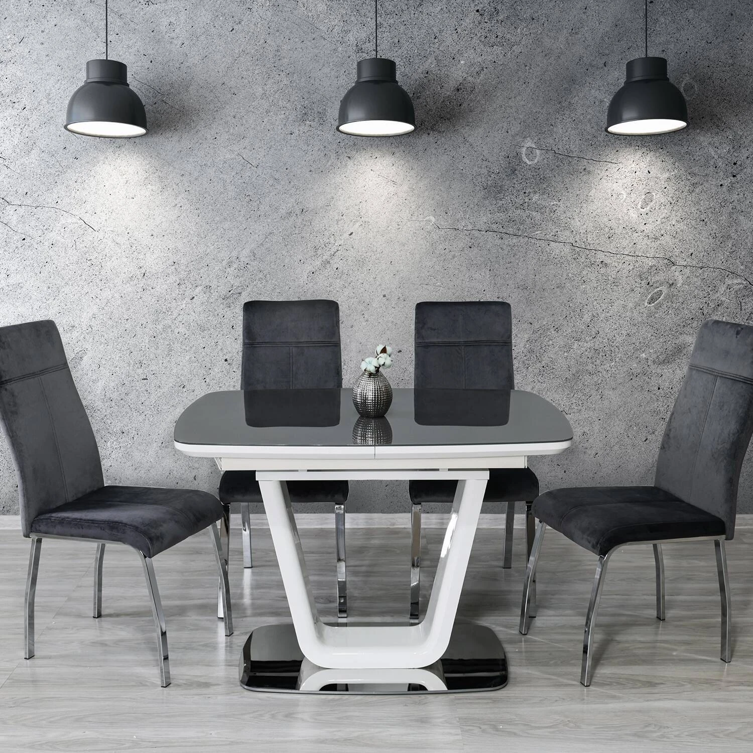 Стіл обідній розкладний DT-9923 Belardo grey/white gloss 110-140x80x76