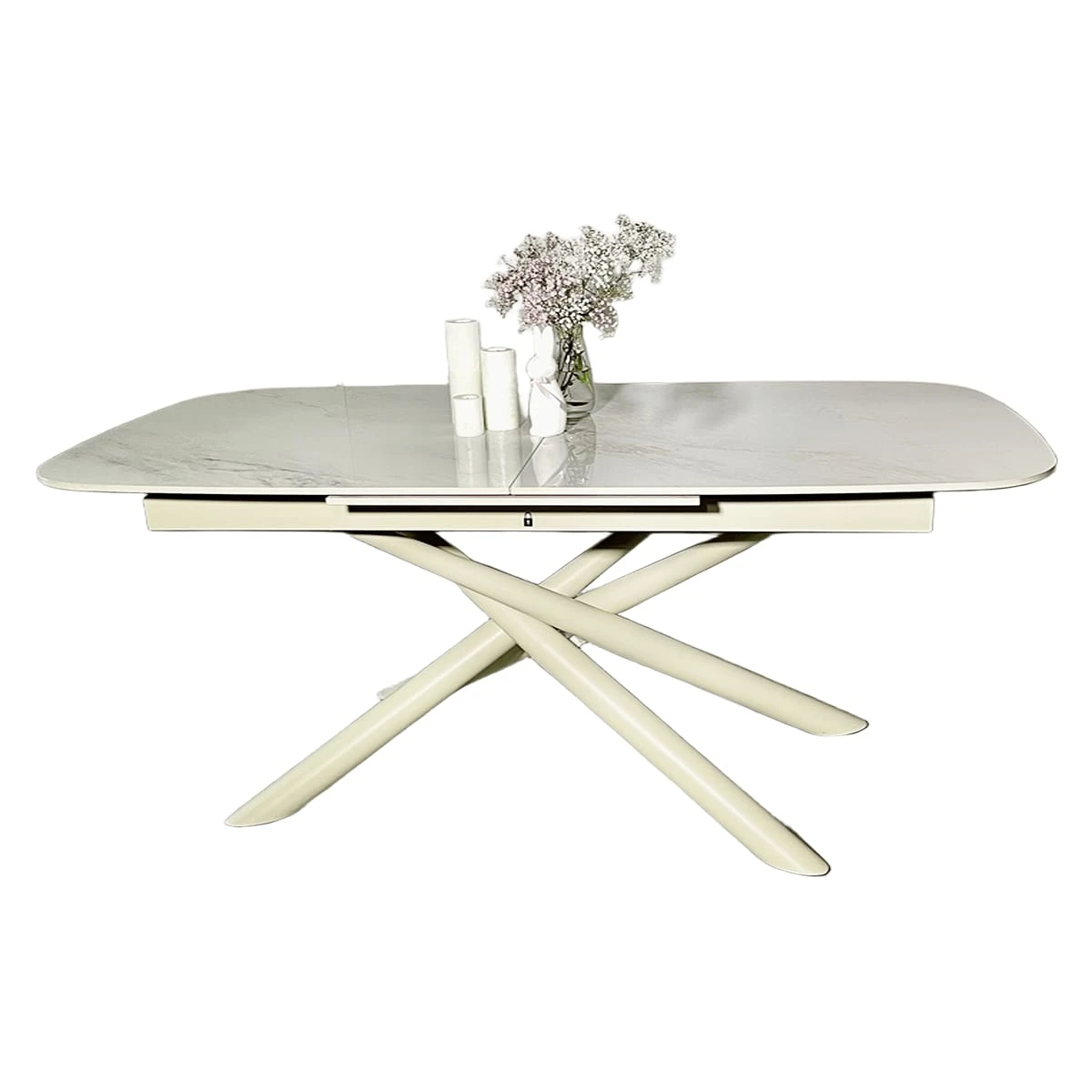 Стіл обідній розкладний T7091A Copenhagen Ceramic platinum art stone beige matt 180-240x90x76