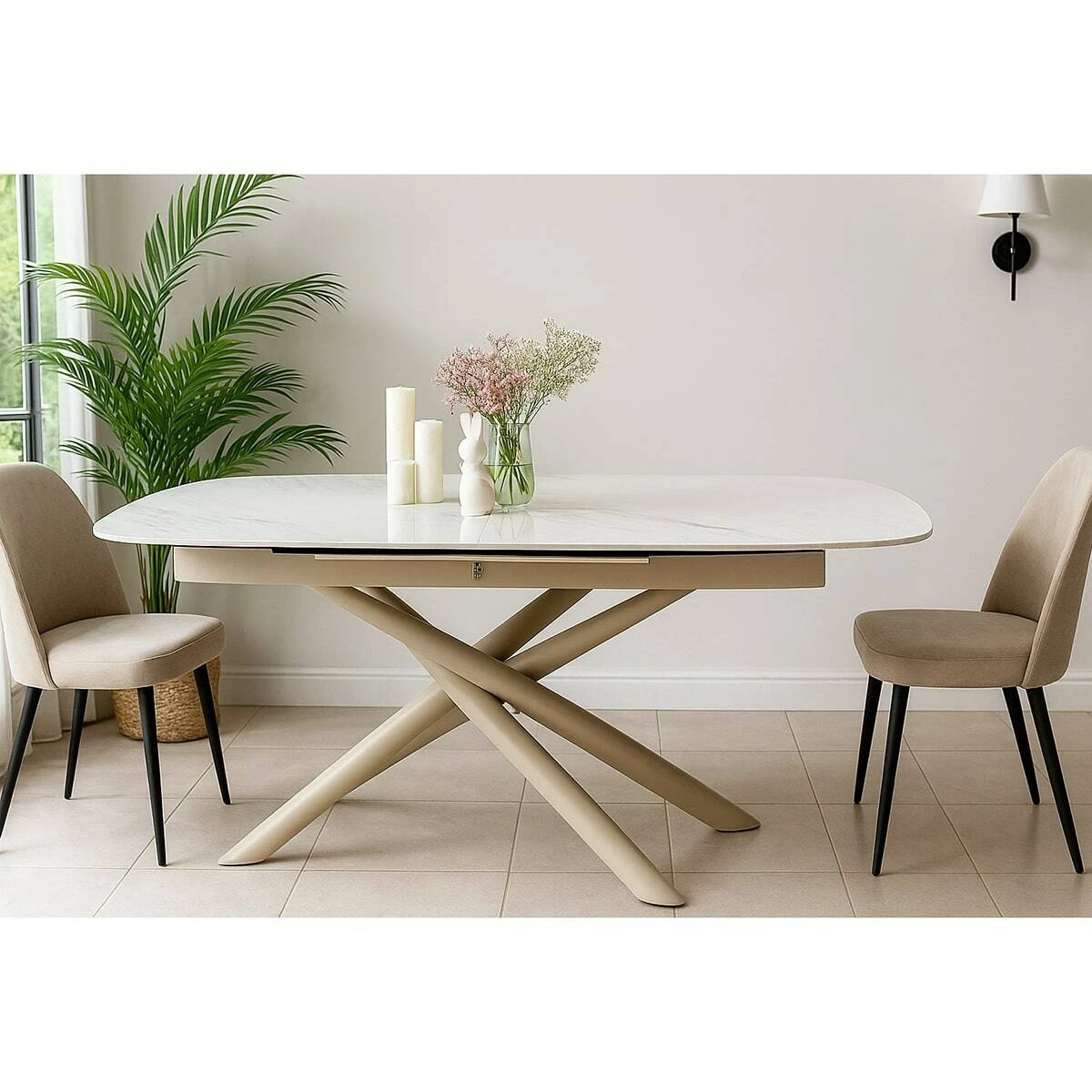Стіл обідній розкладний T7091A Copenhagen Ceramic platinum art stone beige matt 180-240x90x76