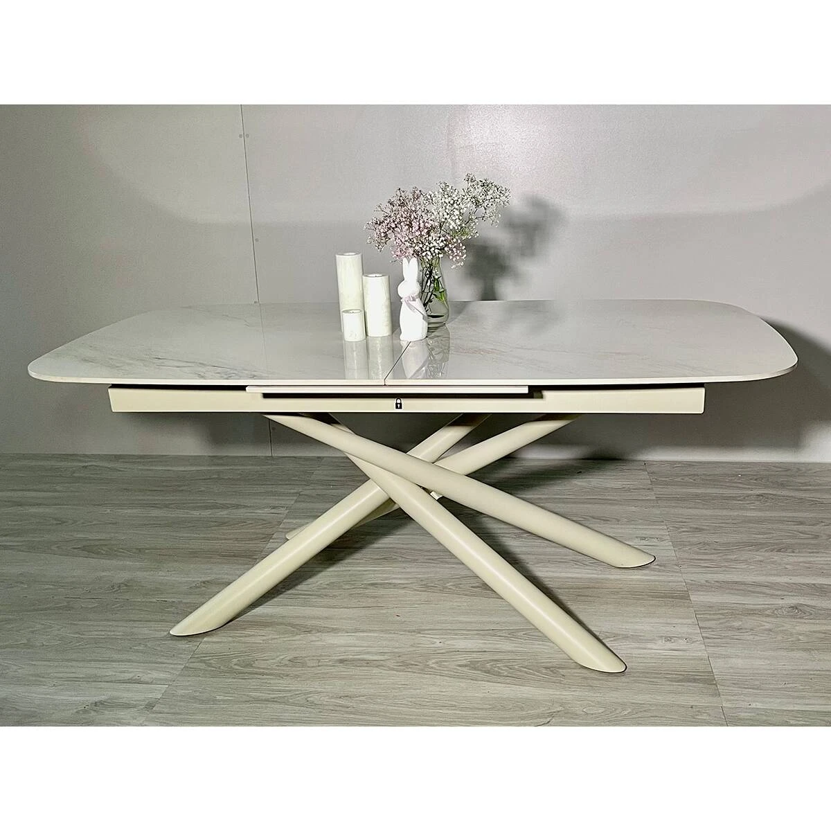 Стіл обідній розкладний T7091A Copenhagen Ceramic platinum art stone beige matt 180-240x90x76