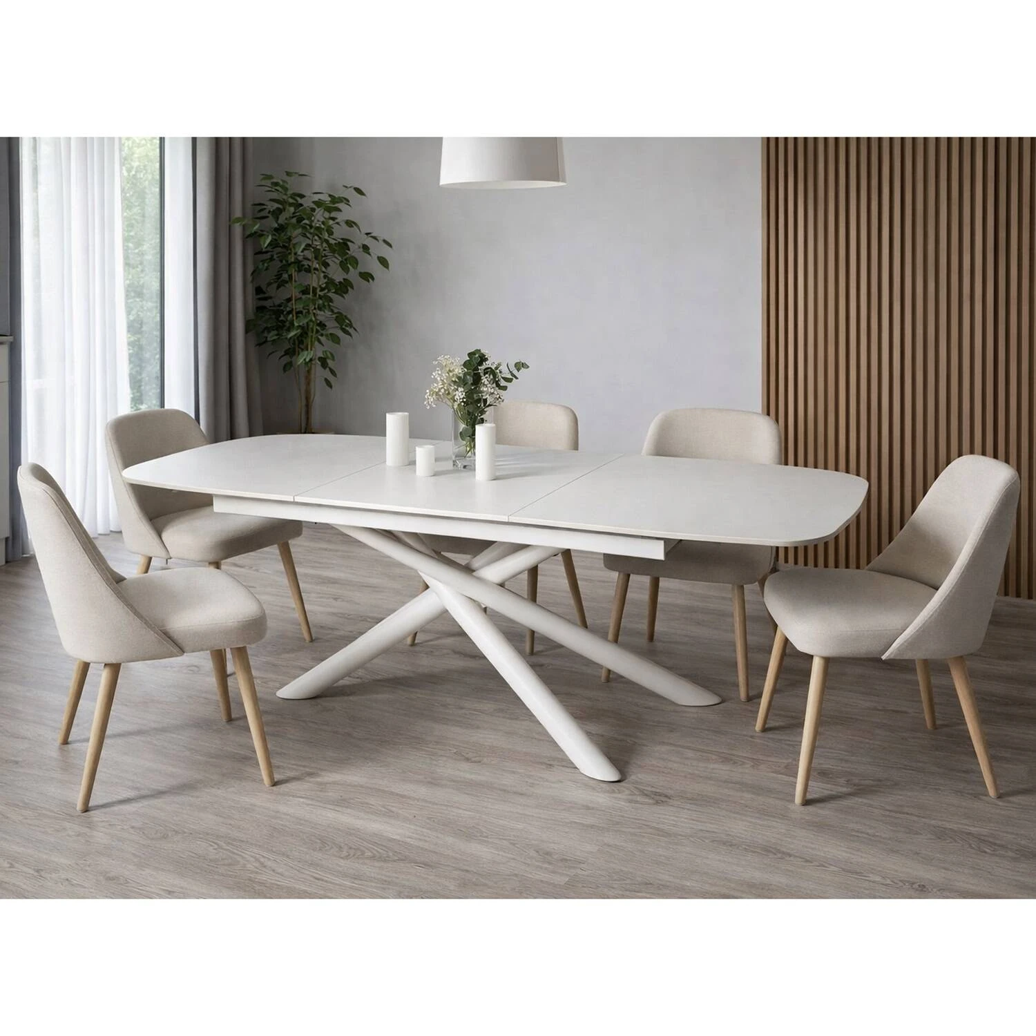 Стіл обідній розкладний T7091A Copenhagen Ceramic Nordland white matt 180-240x90x76