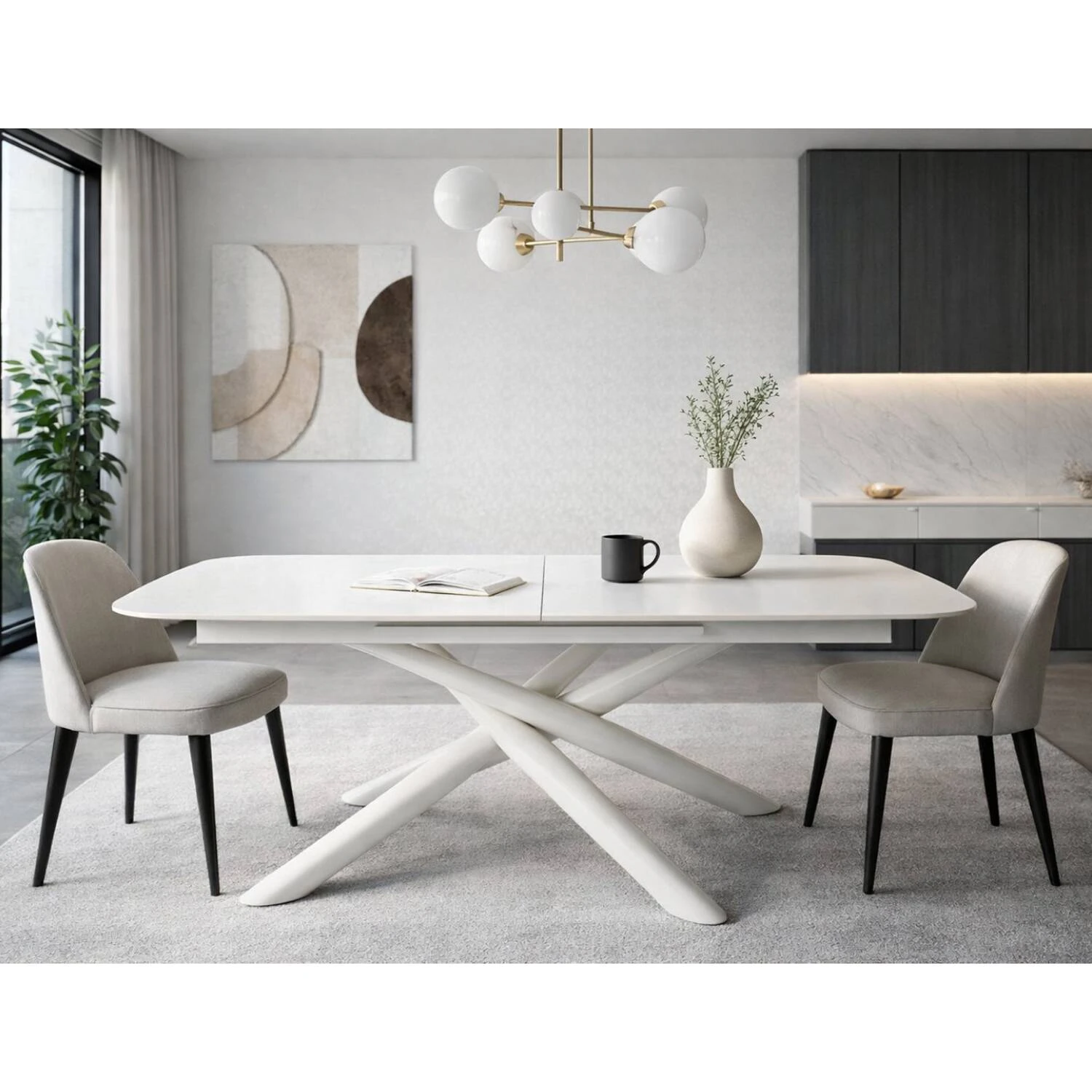 Стіл обідній розкладний T7091A Copenhagen Ceramic Nordland white matt 180-240x90x76