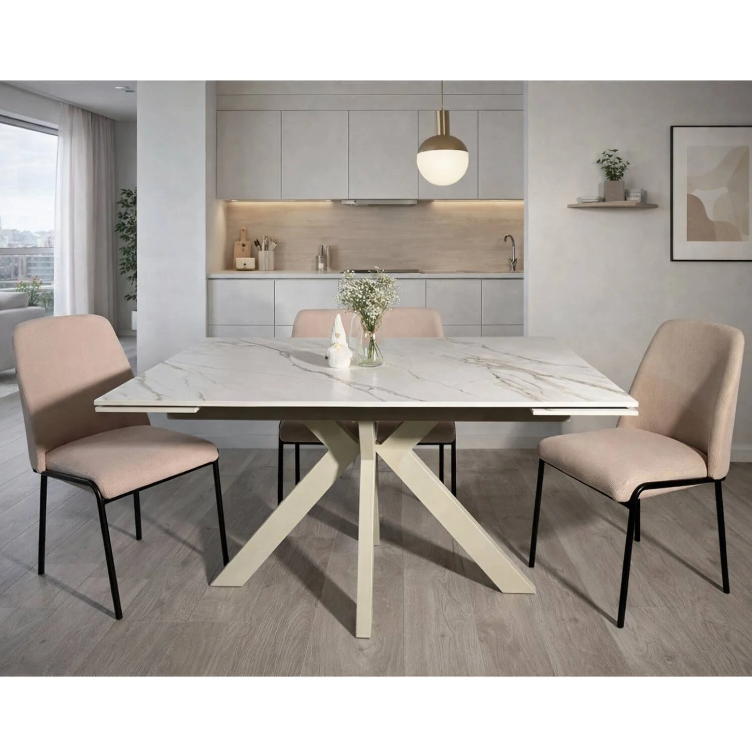 Стіл обідній розкладний T-7554C-1318 Margit Ceramic Inor Liujin white matt 130-180x90x76