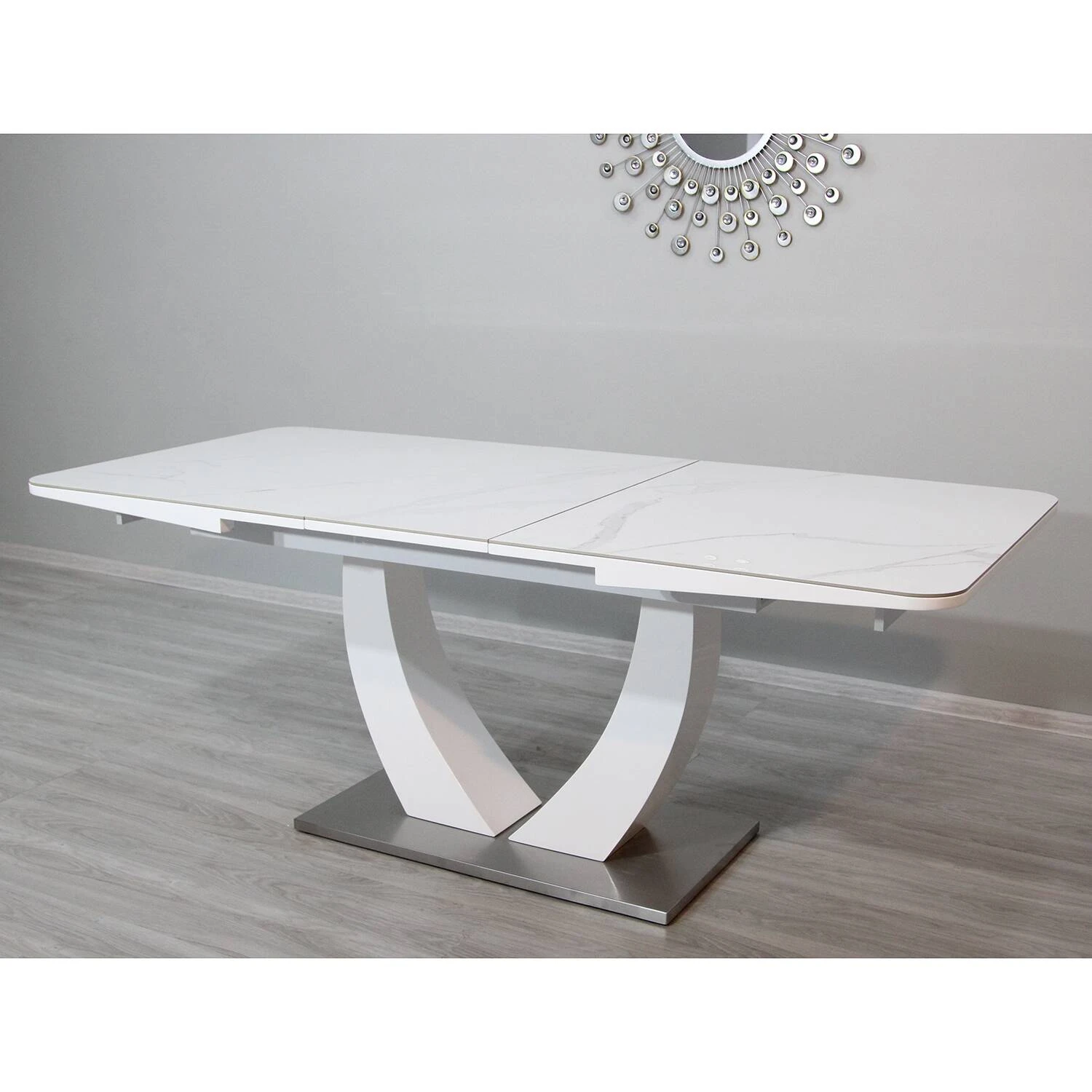 Стіл обідній розкладний T-904 Concord Ceramic Bently White Gloss 120-150x80x76