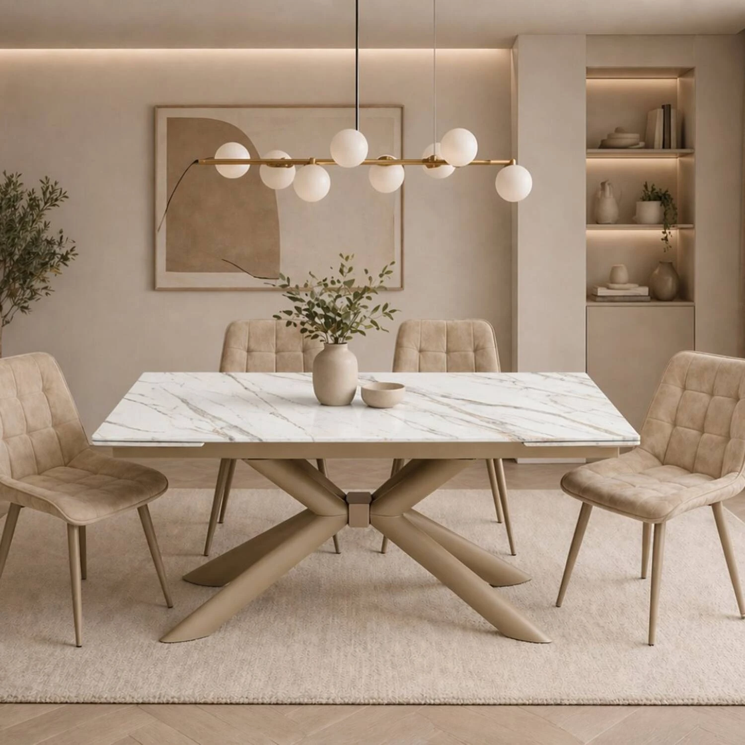 Стіл обідній розкладний T7094C-1826 Vitoria Ceramic Liujin beige matt 180-260x90x76