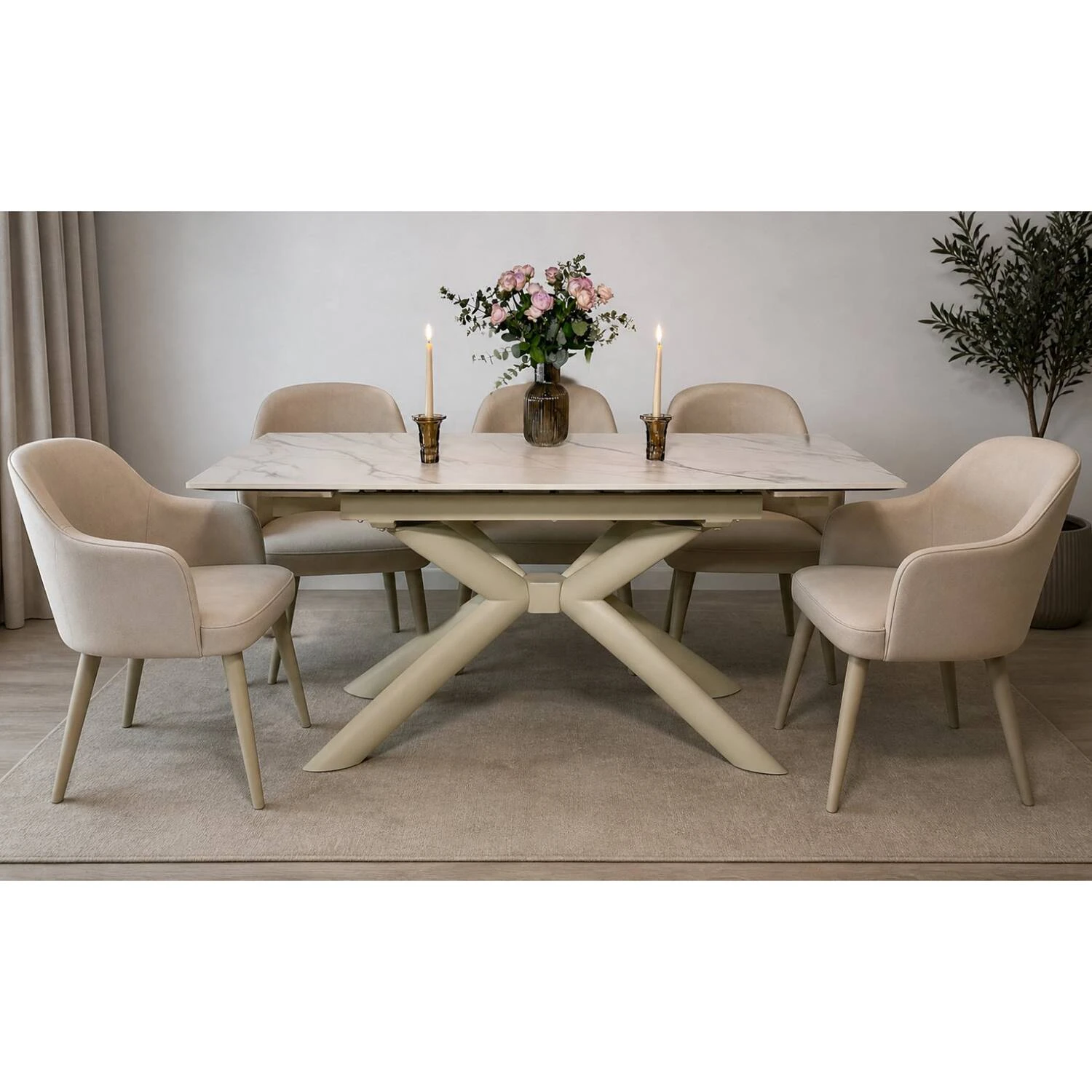 Стіл обідній розкладний T7094C-1826 Vitoria Ceramic Liujin beige matt 180-260x90x76