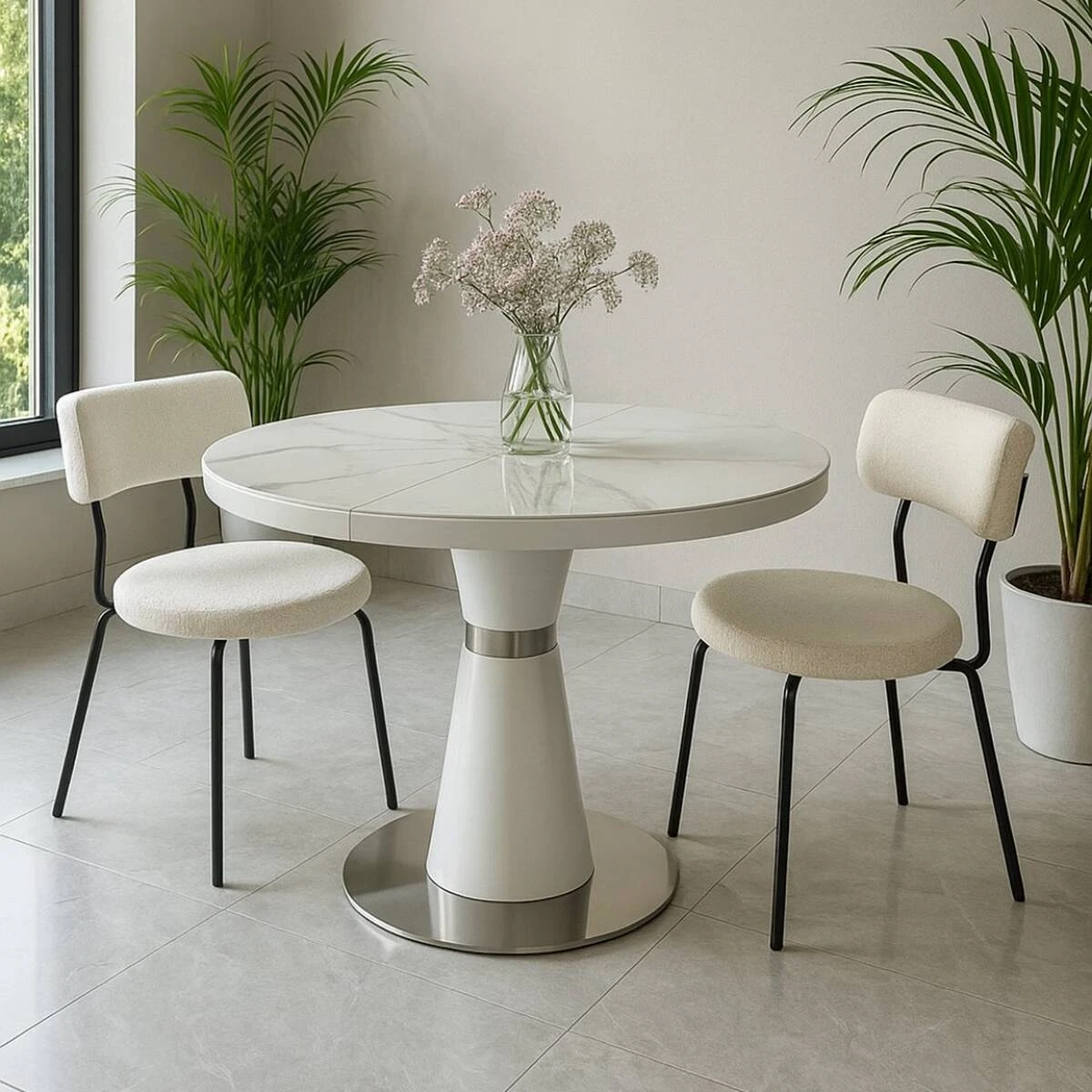 Стіл обідній розкладний T7257 Cuba Ceramic luka white (Y01) 110-140x110x76