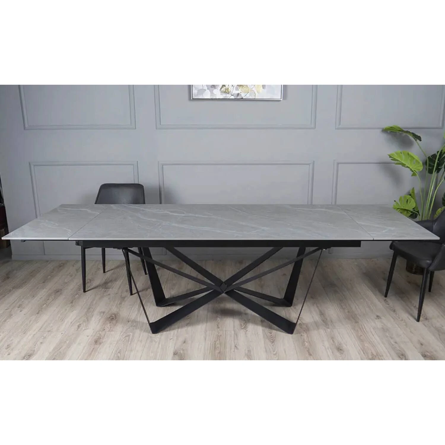 Стіл обідній розкладний АСПЕН сірий матовий/чорна нога 180-260x90x75 (кераміка+метал)