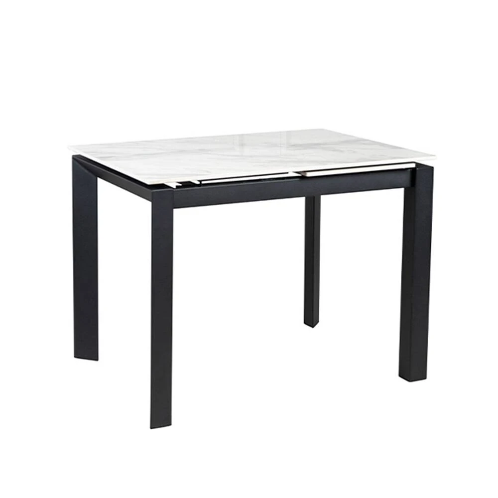 Стіл обідній розкладний Ларс білий глянець/чорні ноги 100-140x75x75 (кераміка+метал)