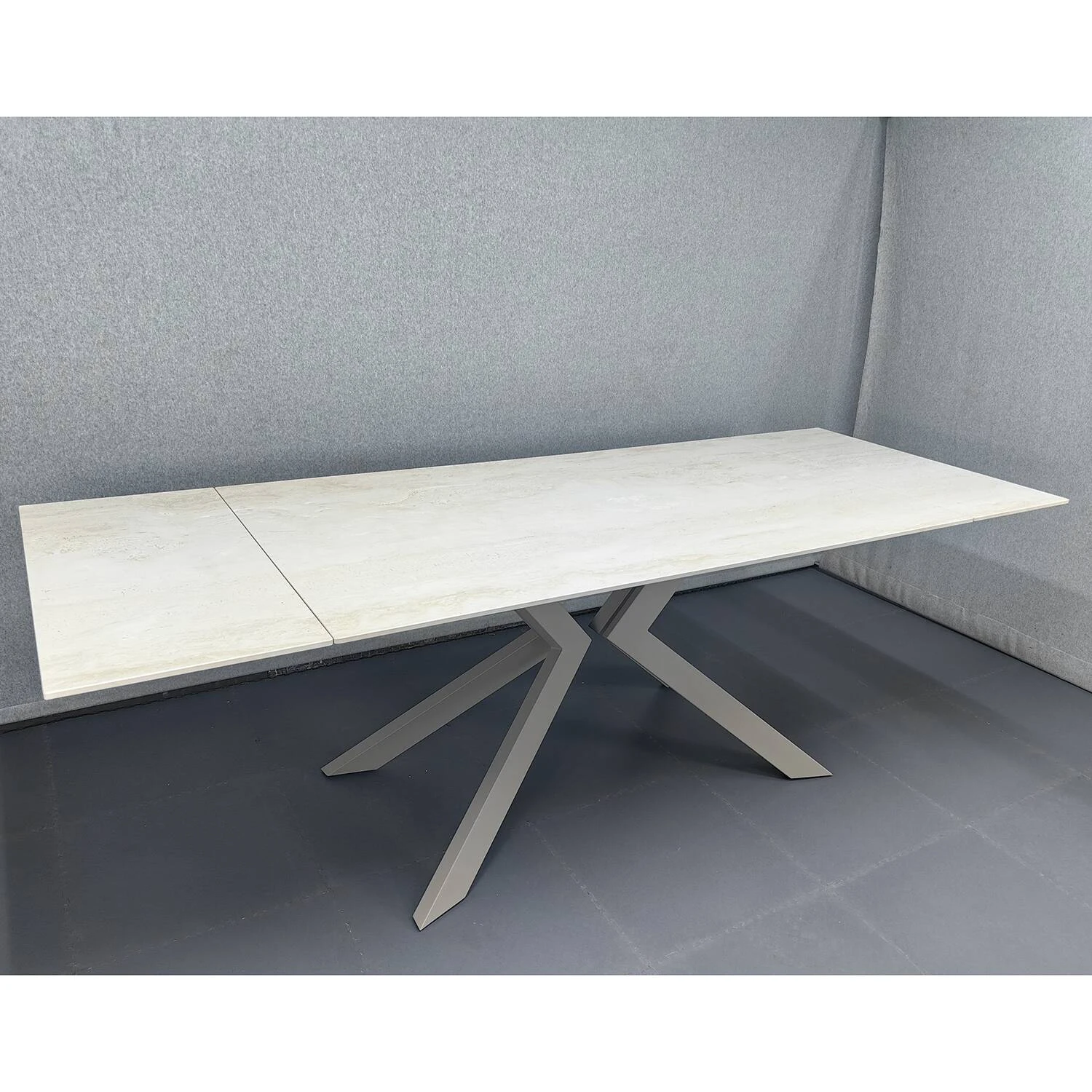 Стіл обідній розкладний Монако травертин матовий/ноги тауп 160-240x90x75 (кераміка+метал)