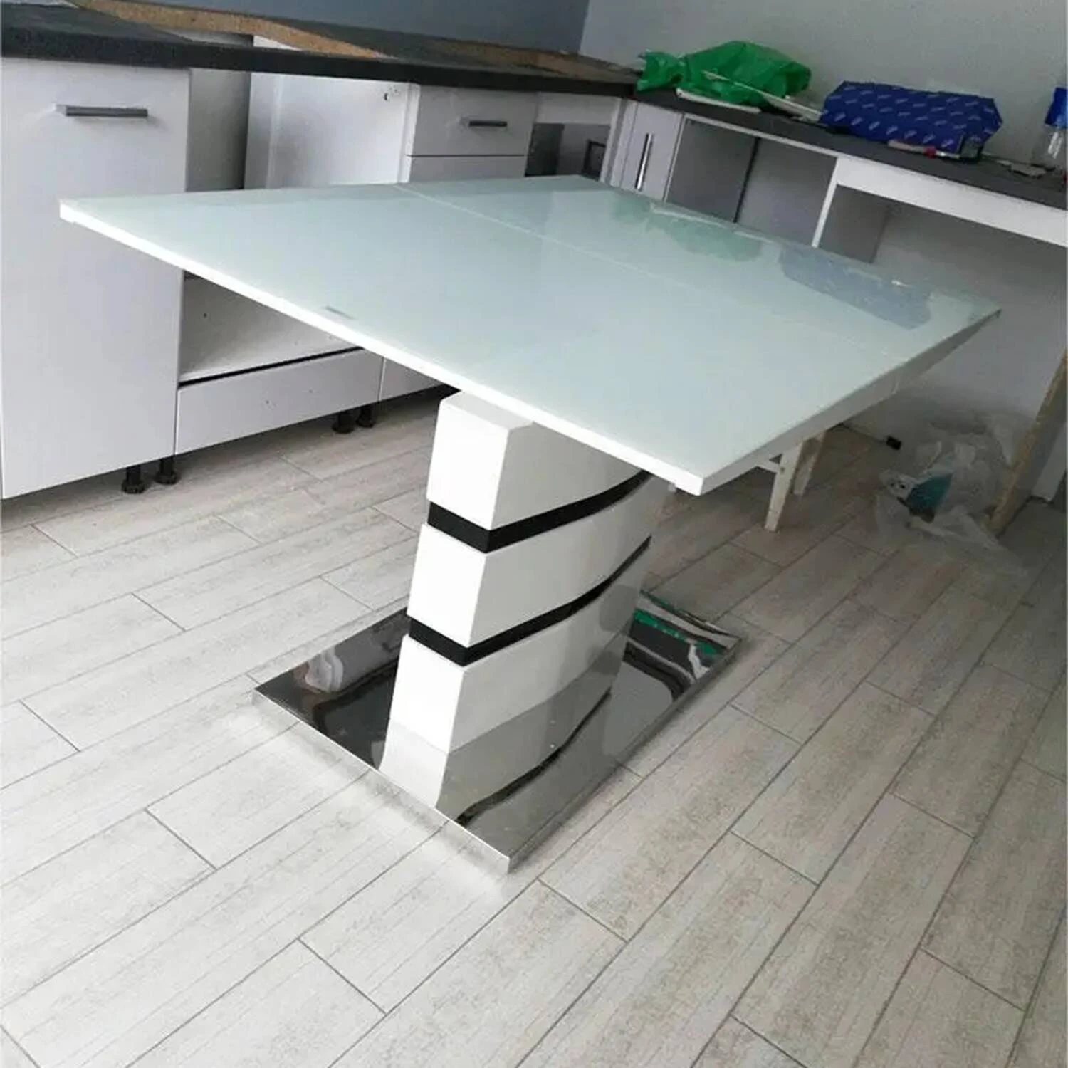 Стіл обідній розкладний DT-9108G Philadelphia white/black gloss 120-160x80x76