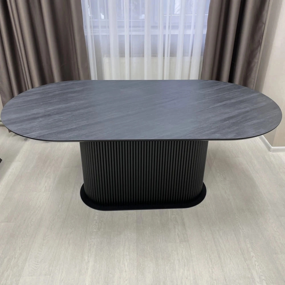 Стіл обідній овальний нерозкладний Starwood B-Wood 200х90-100 см HPL Arpa 3408 Losa чорний
