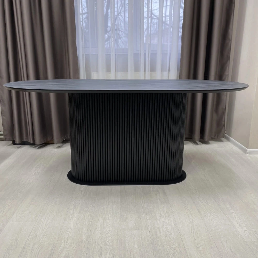 Стіл обідній овальний нерозкладний Starwood B-Wood 200х90-100 см HPL Arpa 3408 Losa чорний