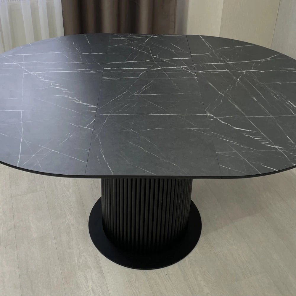 Стіл обідній круглий розкладний Starwood B-Wood 110-150 см HPL EGGER F206 ST9 чорний