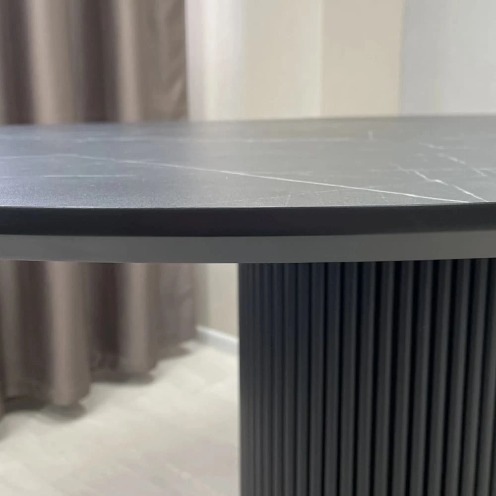 Стіл обідній круглий розкладний Starwood B-Wood 110-150 см HPL EGGER F206 ST9 чорний