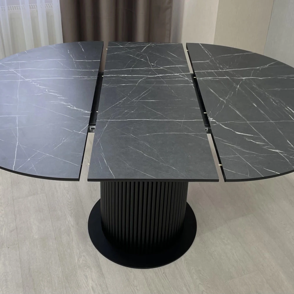 Стіл обідній круглий розкладний Starwood B-Wood 110-150 см HPL EGGER F206 ST9 чорний