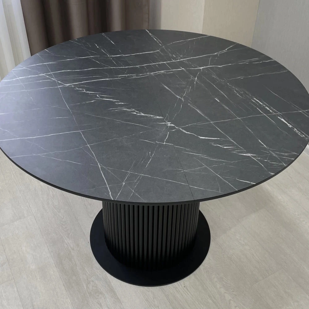 Стіл обідній круглий розкладний Starwood B-Wood 110-150 см HPL EGGER F206 ST9 чорний