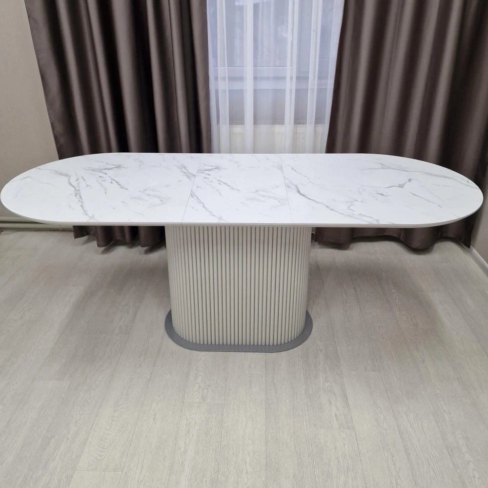 Стіл обідній овальний розкладний Starwood B-Wood 140-180 см HPL EGGER F800 ST9 білий
