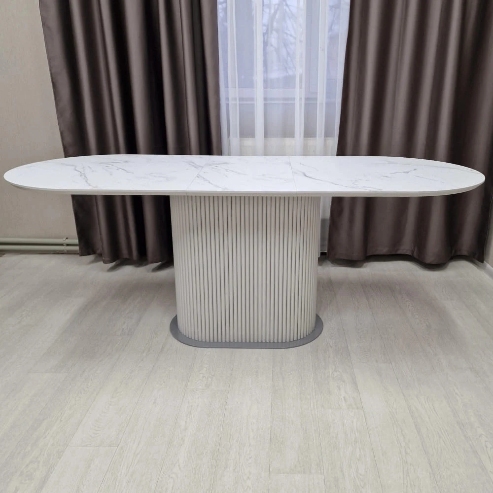 Стіл обідній овальний розкладний Starwood B-Wood 140-180 см HPL EGGER F800 ST9 білий