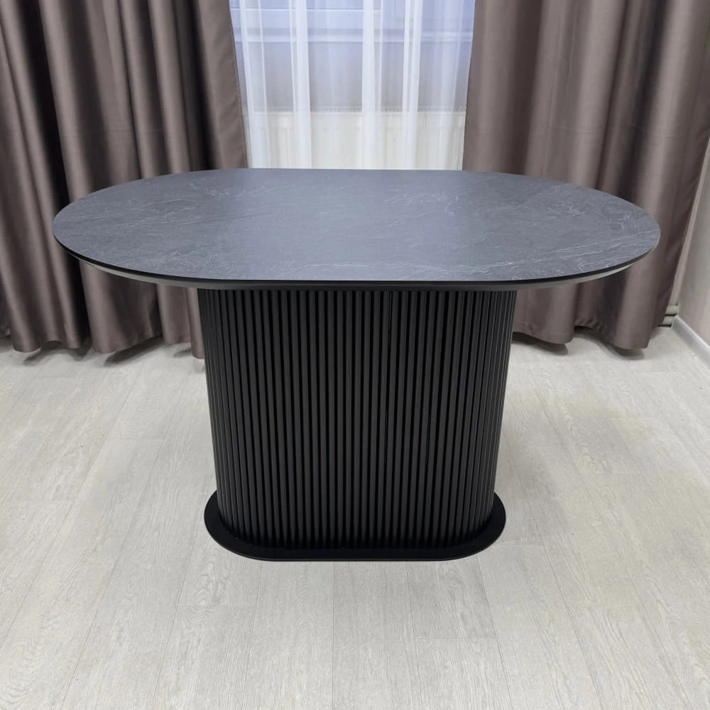 Стіл обідній овальний з міні-баром Starwood B-Wood 120х80-90 см HPL EGGER Сланець Юрський антрацит