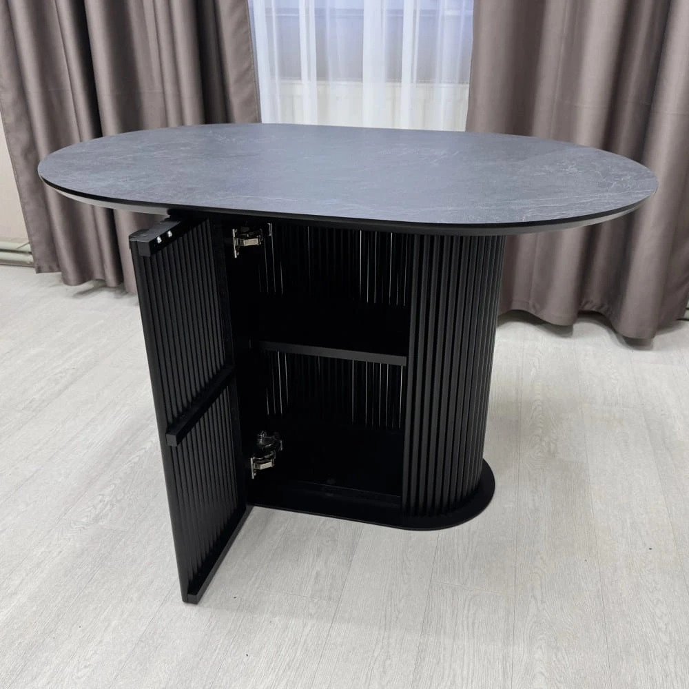 Стіл обідній овальний з міні-баром Starwood B-Wood 120х80-90 см HPL EGGER Сланець Юрський антрацит