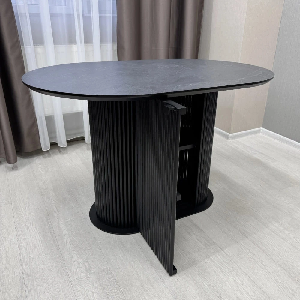 Стіл обідній овальний з міні-баром Starwood B-Wood 120х80-90 см HPL EGGER Сланець Юрський антрацит