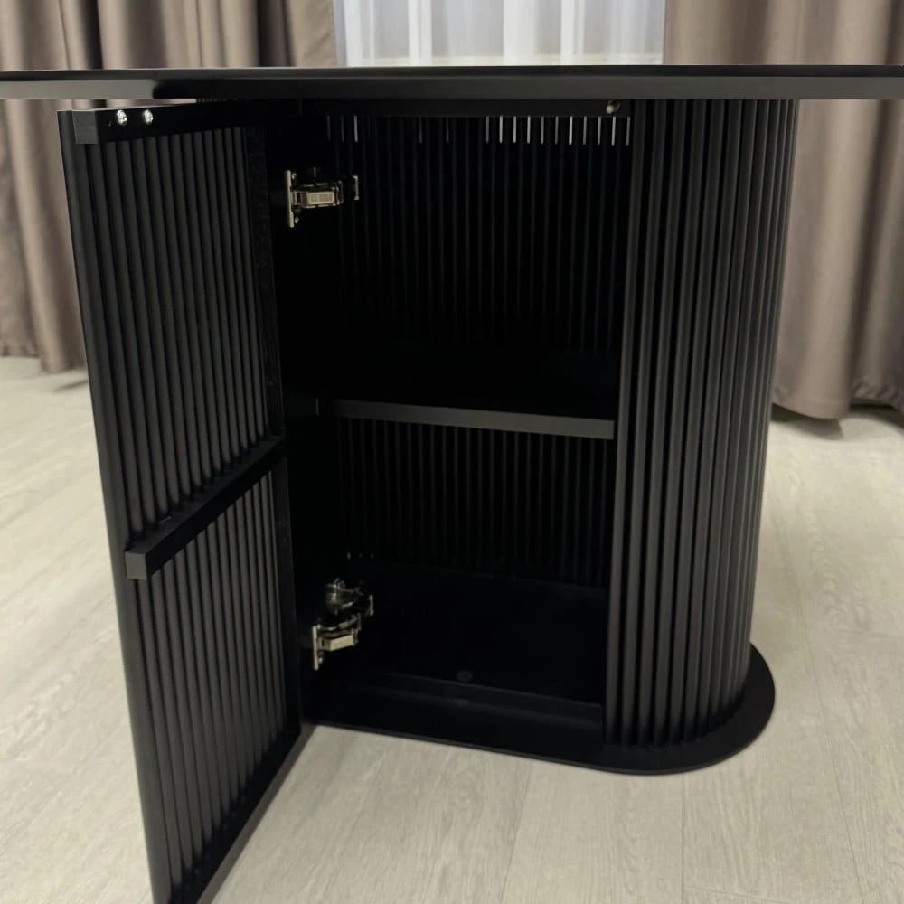 Стіл обідній овальний з міні-баром Starwood B-Wood 120х80-90 см HPL EGGER Сланець Юрський антрацит