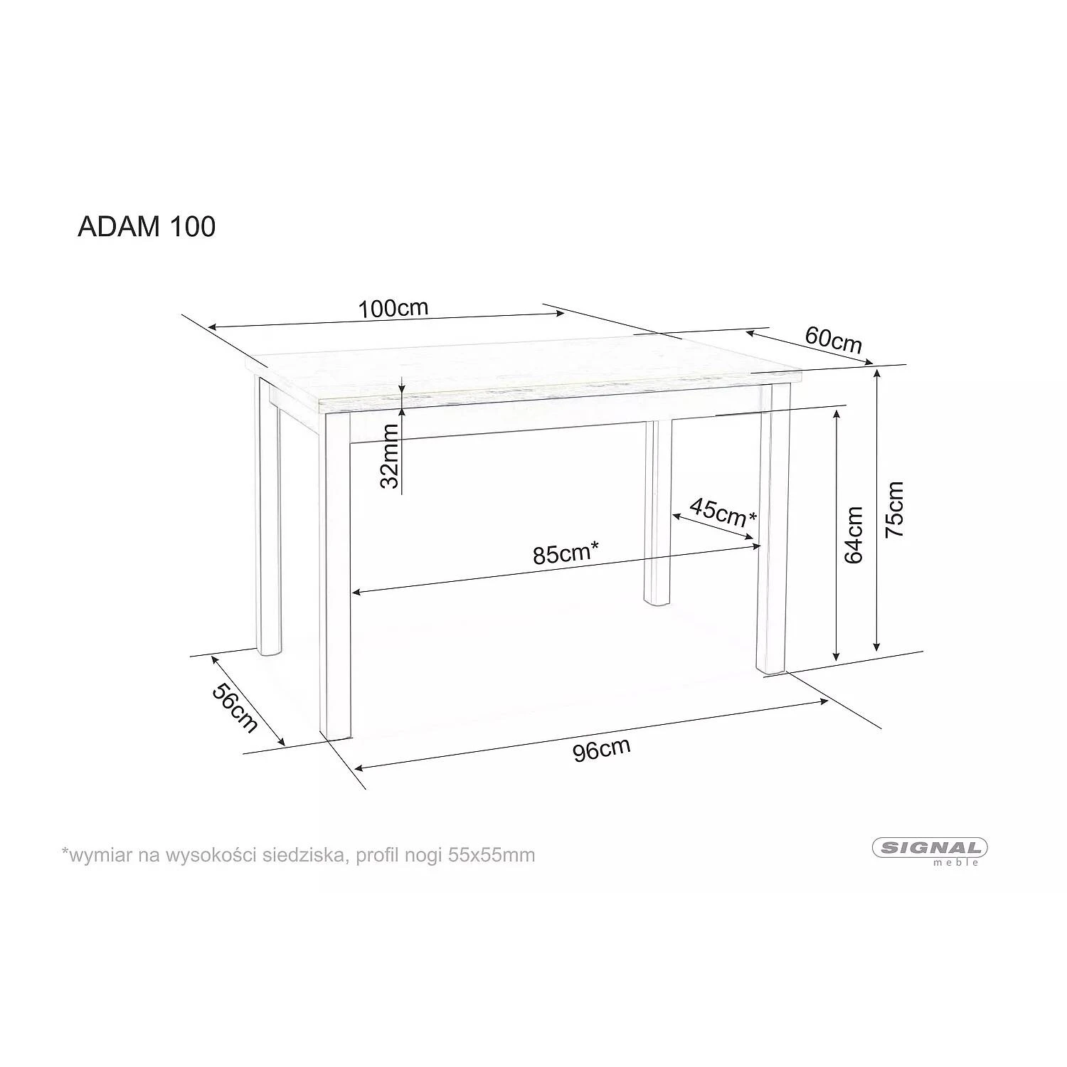 Стіл обідній Signal ADAM білий мат 100x60 ADAMBM100
