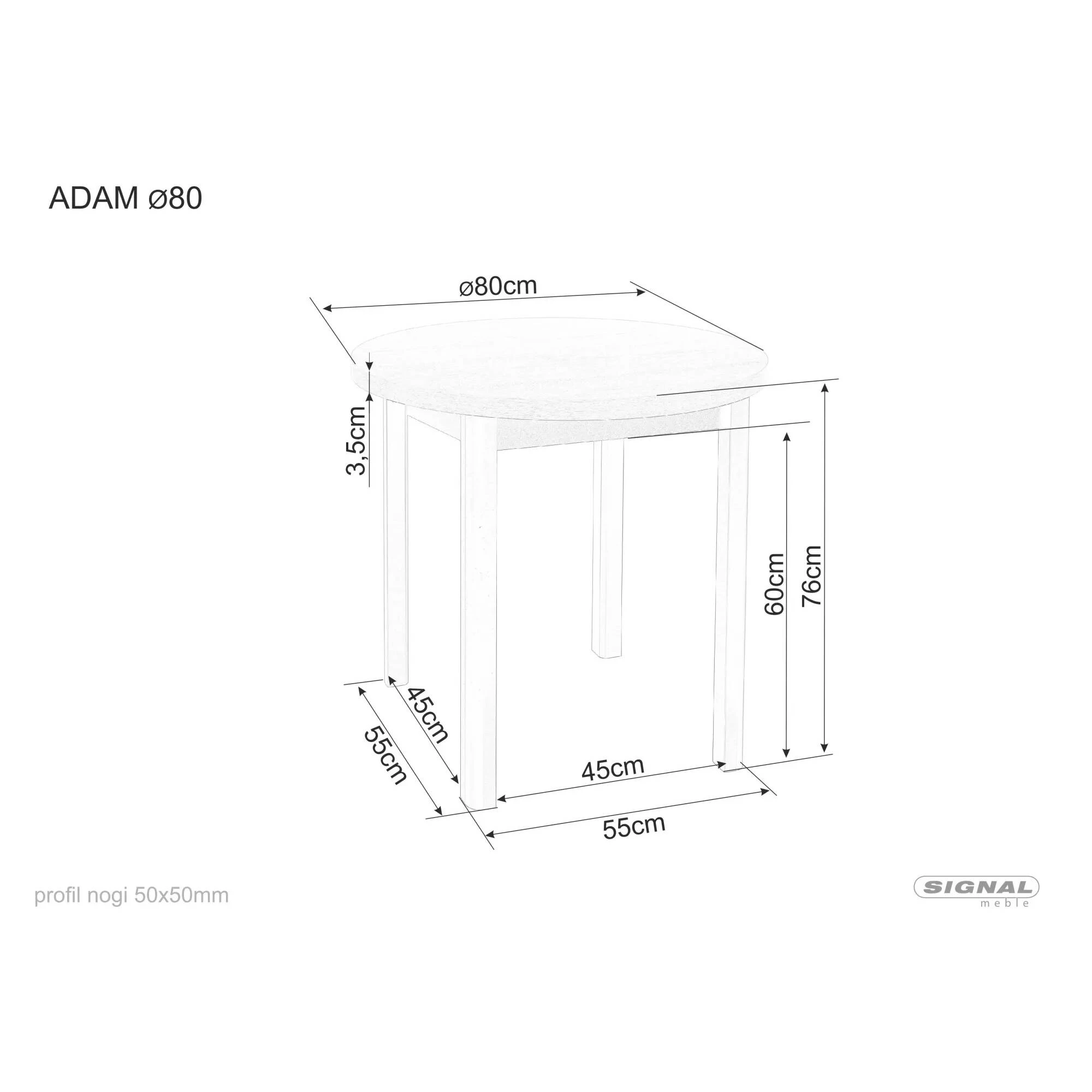 Стіл обідній Signal ADAM дуб ланцелот/білий мат d.80 ADAMDLBMFI80