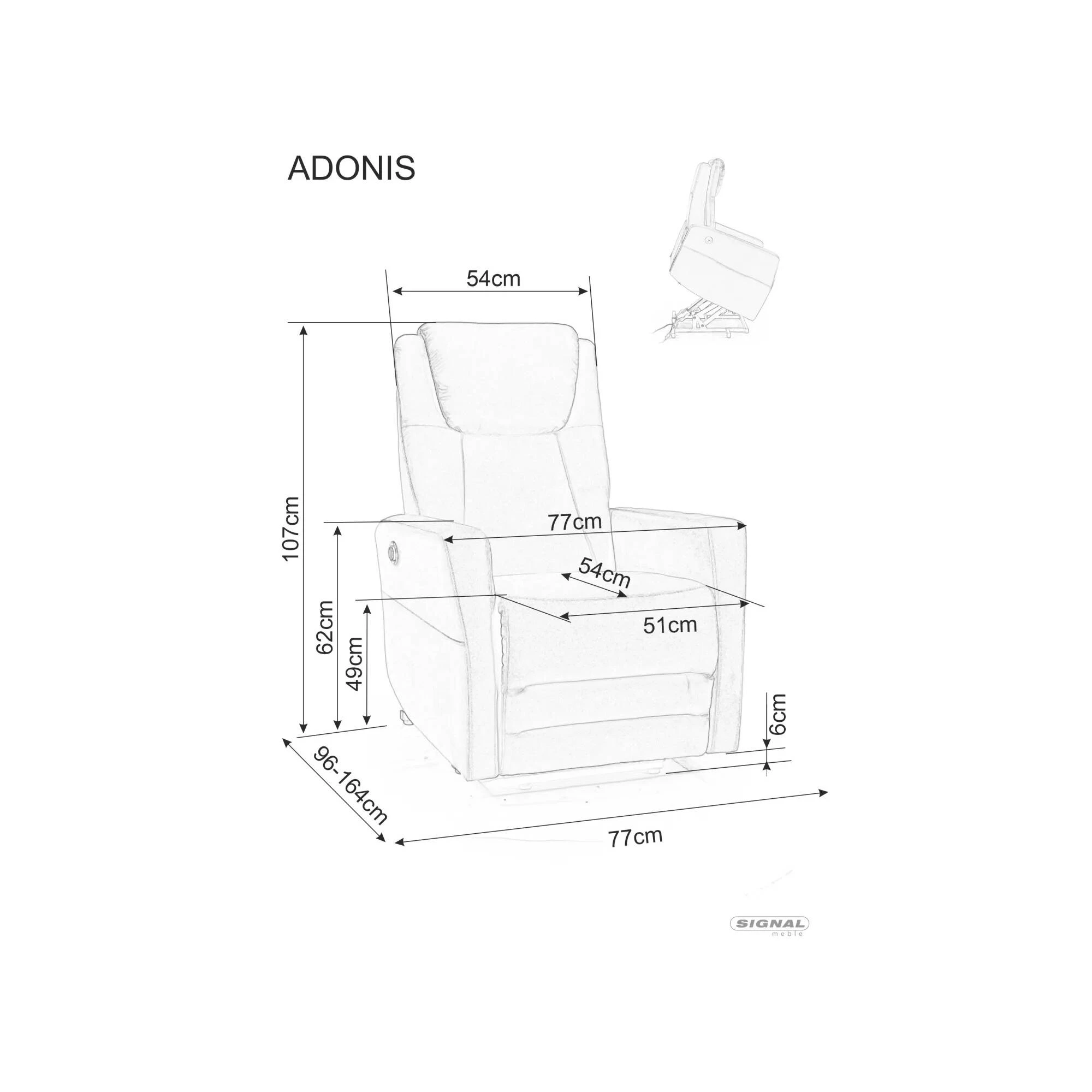 Крісло розкладне Signal ADONIS VELVET (функція вертикалізація) темний беж BL.40 ADONISVCBE