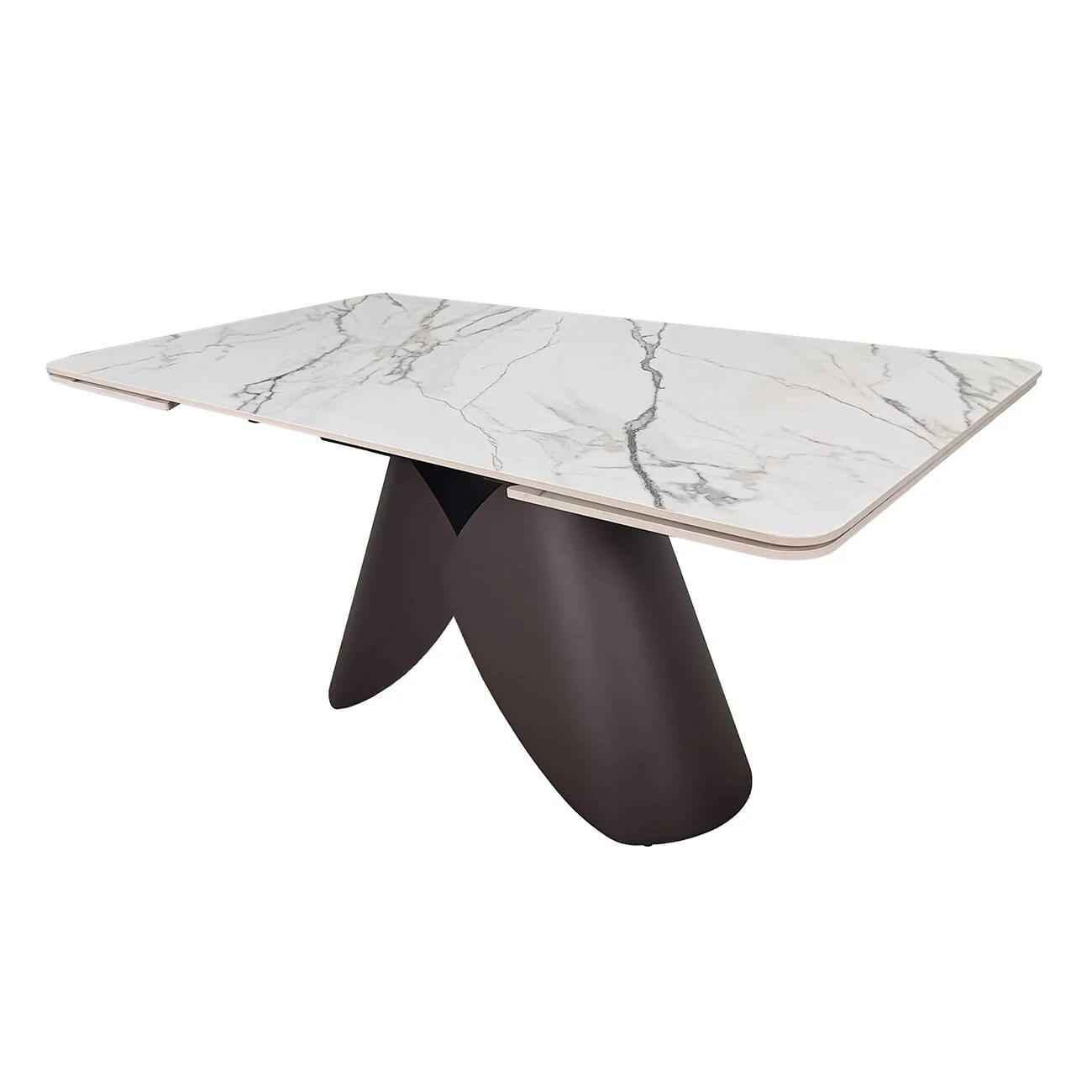 Стіл обідній розкладний Agnes Ceramic 160-240x90x75 білий позолочений матовий/коричневий (кераміка+метал)
